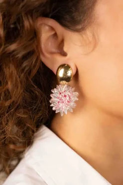 Roze Oorbellen Sam Ovaal Crystal Sequins