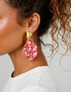 Sequin Oorbellen Fuchsia Tangerine Vlinder Druppel L