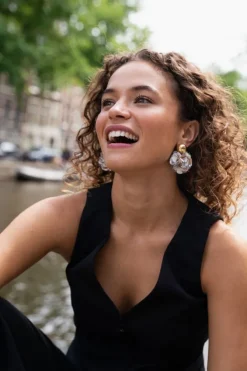 Sequin Oorbellen Grijs Goud Laure Globe L