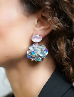 Sequin Oorbellen Holo Zilver Globe L