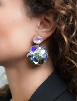 Sequin Oorbellen Holo Zilver Globe M