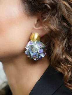 Sequin Oorbellen Holo Zilver Globe L