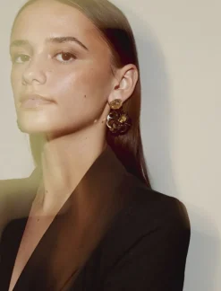 Sequin Oorbellen Zwart Goud Vlinder Ovaal S Strass