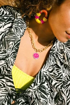 Smiley Ketting Emaille Fuchsia