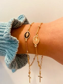 Symbool Armband Rosary Cross And Mary Zwart
