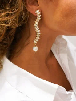 Waterfall Strass Oorbellen Saar Pearl Goud