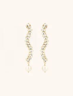 Waterfall Strass Oorbellen Saar Pearl Goud