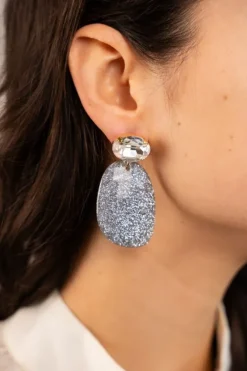 Zilveren Glitter Oorbellen Aurora Ovaal L Crystal