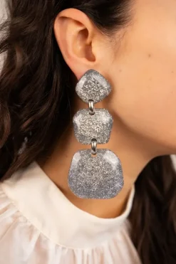 Zilveren Glitter Oorbellen Lyra Triple Statement
