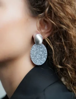 Zilveren Glitter Oorbellen Celia Ovaal S