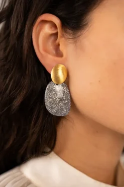 Zilveren Glitter Oorbellen Little Sara Asymetrisch Ovaal S