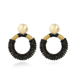 Zwart Gouden Glassberry Silk Rond Combi Oorbellen