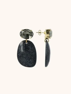 Zwarte Glitter Oorbellen Little Sara Asymetrisch Ovaal S