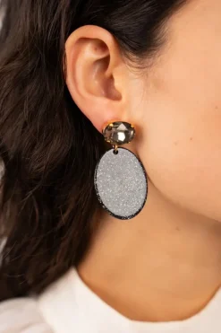 Zwarte Glitter Oorbellen Celia Strass Ovaal S