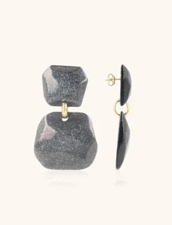 Zwarte Glitter Oorbellen Lyra Double