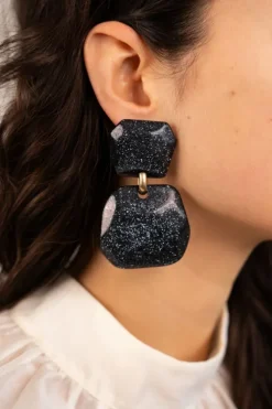 Zwarte Glitter Oorbellen Lyra Double