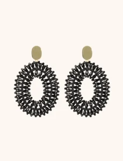 Zwarte Oorbellen Double Stones Noa Oval L