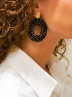 Zwarte Oorbellen Double Stones Noa Oval L