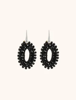 Zwarte Oorbellen Finn Silk Ovaal Open Double Stones Xs