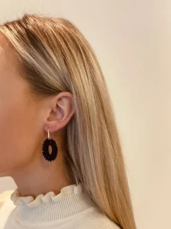 Zwarte Oorbellen Finn Silk Ovaal Open Double Stones Xs