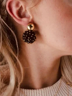 Zwarte Oorbellen Globe L Double Stones