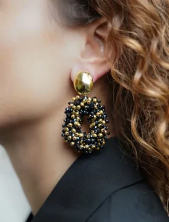 Zwarte Oorbellen Katie Double Stones Ovaal M
