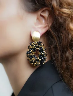 Zwarte Oorbellen Katie Double Stones Ovaal M