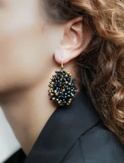 Zwarte Oorbellen Louise Double Stones Drop S