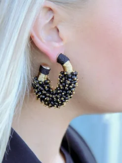Zwarte Oorbellen Luna Oval Double Stones