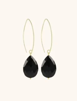 Zwarte Oorbellen Nore Quartz Drop L
