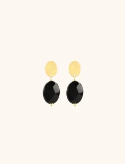 Zwarte Oorbellen Quartz Oval S