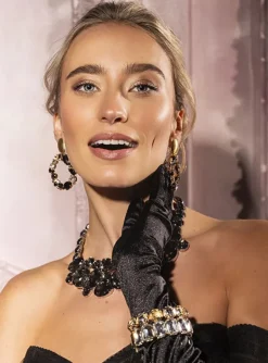 Zwarte Oorbellen Strass Lynn Rond