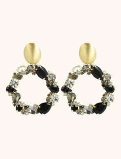 Zwarte Oorbellen Strass Lynn Rond