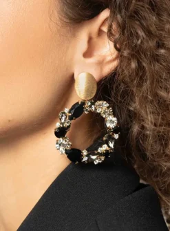 Zwarte Oorbellen Strass Lynn Rond