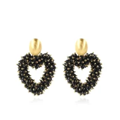 Zwarte Oorbellen Valentina Hart Brushed Oval Double Stones